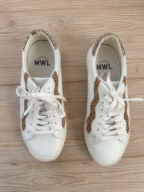 Madewell MWL Court Sneakers White Leather Leopard Accent Women’s 8.